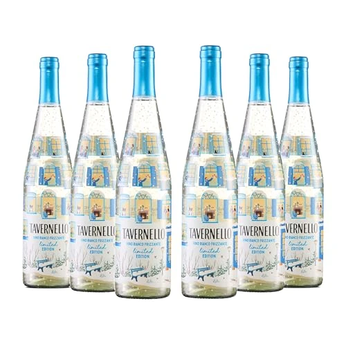 Tavernello Vino Bianco Frizzante, Gusto Asciutto ed Equilibrato, 11% Vol, Confezione con 6 Bottiglie da 750 ml