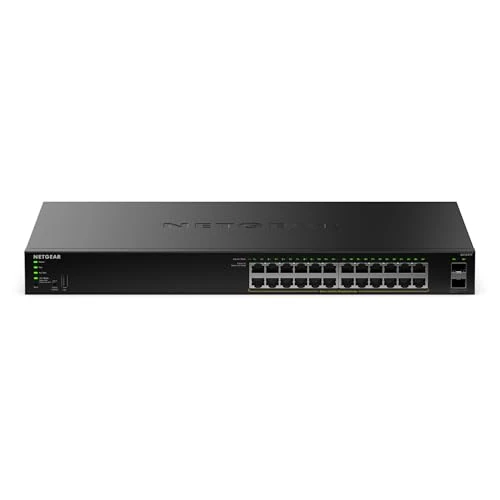NETGEAR S350 Gigabit Ethernet PoE+ Smart Managed Essentials Switch a 26 porte – 24 x 1G PoE+ @ 190 W, 2 x 1G SFP dedicata – Montaggio su tavolo o in rack (GS324TPv2)