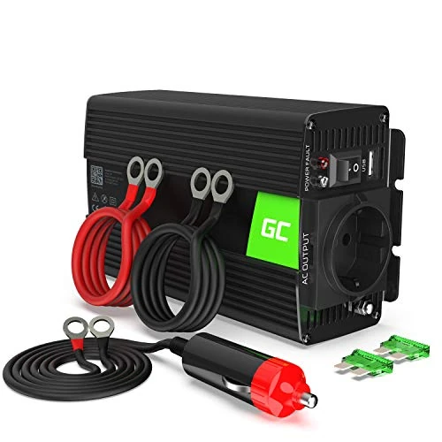 Green Cell® 300W voltage transformer inverter, DC 24V to AC 230V inverter for car with plug for car cigarette lighter and charger, with USB direct connection to car battery