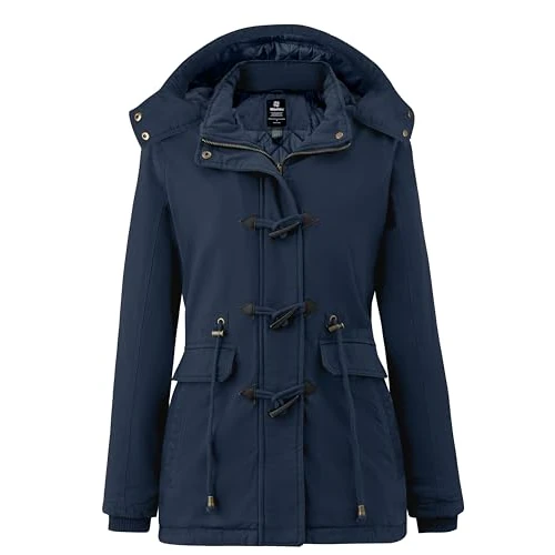 Limited-time offer: Wantdo Women's Windproof Warm Coat Winter Casual Fleece Coat Classic Cotton Hoodie Jacket Ladies Slim Fit Jacket Navy L from 57.71 GBP to 32.06 GBP (save 44%)
