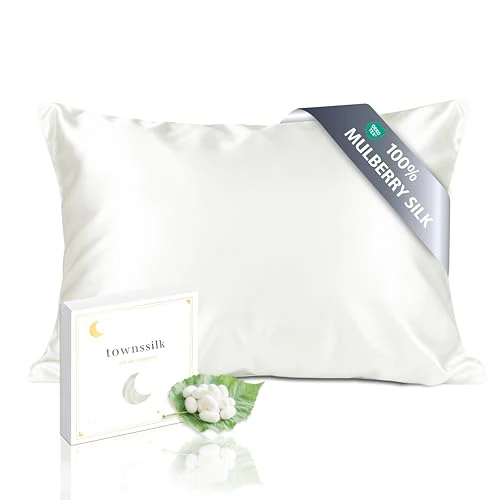 Offre limitée : townssilk Taie d'oreiller en Soie, 100% Soie de mûrier Naturelle 19 Momme, Deux Faces en Soie, certifiée Oeko-Tex, Douce pour la Peau et Les Cheveux, 1 unité,50x75cm,Naturalwhite de 28.99 € à 23.41 € (19% de remise)
