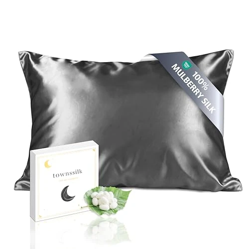 Offre limitée : townssilk Taie d'oreiller en Soie, 100% Soie de mûrier Naturelle 19 Momme, Deux Faces en Soie, certifiée Oeko-Tex, Douce pour la Peau et Les Cheveux, 1 unité,50x90cm,Gris Foncé de 35.99 € à 35.99 € (0.00% de remise)