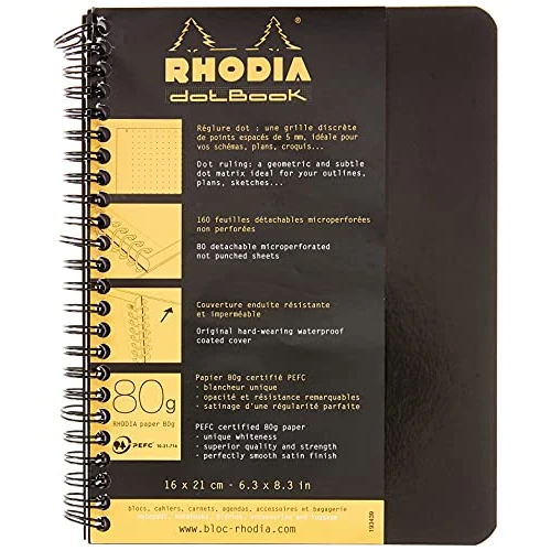 Offre limitée : RHODIA 193439C - Cahier à Spirale (Reliure Intégrale) Notebook Noir - A5+ 16 x 21 cm- Pointillés Dot - 160 pages Détachables - Papier Clairefontaine Blanc 80 g/m² - Couverture Souple et Résistante de 6.11 EUR à 6.11 EUR (remise 0%)