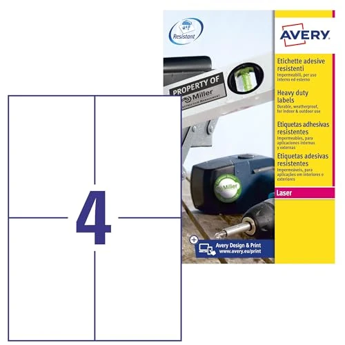 Oferta limitowana: AVERY Zweckform L4719-20 odporne na warunki atmosferyczne etykiety foliowe (105 x 148 mm na DIN A4, bardzo mocno samoprzylepne, wodoodporne, z możliwością zadrukowania na zewnątrz), 80 naklejek na 20 arkuszy, białe z 120.96 zł na 120.96