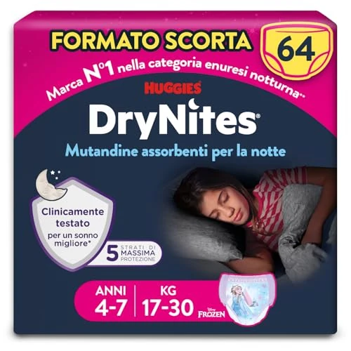 Offerta a tempo: Huggies Drynites Pannolini mutandina, Taglia M (17-30 Kg), 64 Pannolini - 15% da 48.32 € a 41.05 €