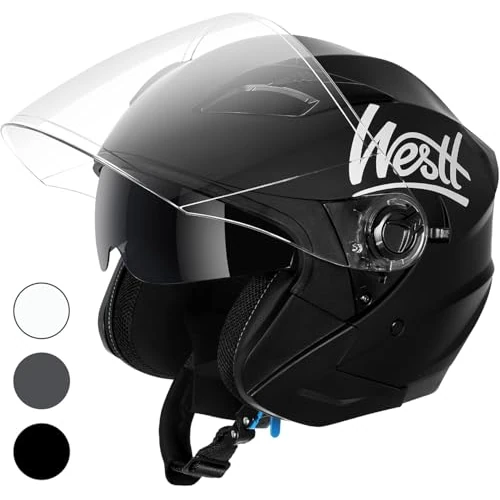 Offerta a tempo: Westt casco moto casco jet doppia visiera omologato ECE 22.06 casco scooter caschi — 5% da 69,99 € a 66,49 €