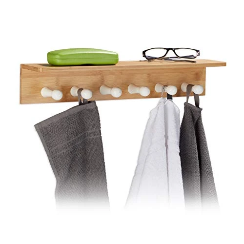 Tijdelijke aanbieding: Relaxdays handdoekhouder bamboe, natuurlijk design, H x B x D: 10 x 50 x 9 cm, 6 handdoekhaakjes, badkamer, natuur van 21.15 € naar 21.15 € (0.00% korting)