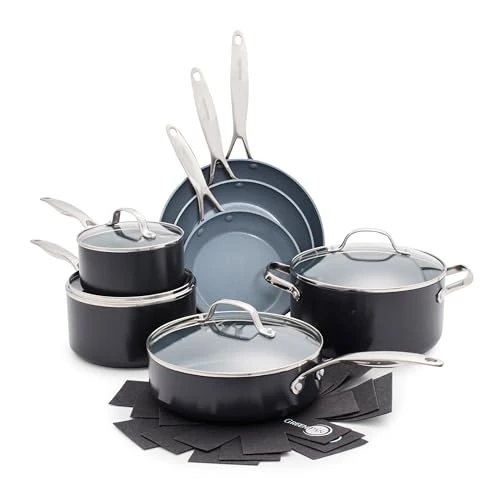 Offerta a tempo: GreenPan Valencia Pro Set di Pentole e Padelle in Ceramica Dura Anodizzata Antiaderente da 11 Pezzi,Comprese Padelle per Sauté,Casseruole,senza PFAS,Induzione,Lavabile in Lavastoviglie,Forno,Grigio - 54% da 388.99 € a 180.00 €