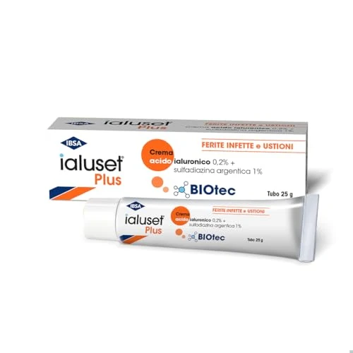 ialuset Plus Crema 25g - Per il trattamento di ferite infette e ustioni, con acido ialuronico ad azione idratante e sulfadiazina argentica che protegge dalla contaminazione batterica