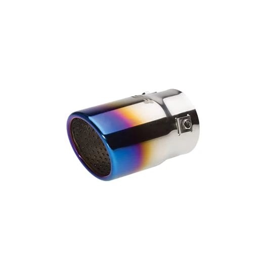 Simoni Racing Cola de Tubo de Escape Deportiva Redonda/Inclinada Acero Inoxidable/Titanio - Ø76xL128mm - Montaje 43->67mm