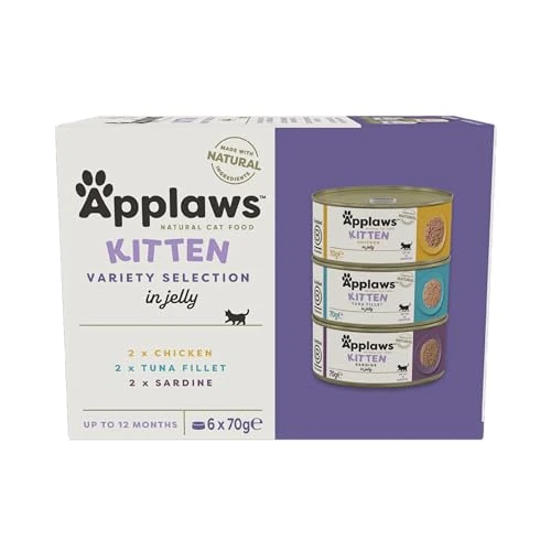 Offerta a tempo: Applaws Cibo Naturale per Gatti, Multipack per Gattini Selezione di Pollo e Pesce in Gelatina - Confezione da 6 lattine da 70 g - 36% da 12.68 € a 8.13 €