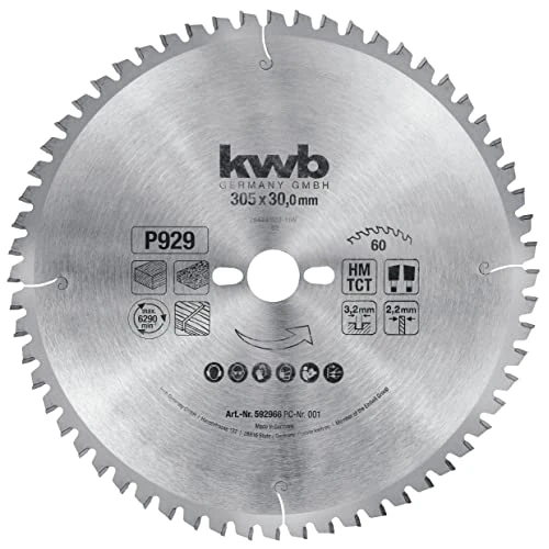 kwb Lame de scie circulaire 305 x 30 mm, coupe très fine, convient pour les plans de travail, le bois et les panneaux enduits