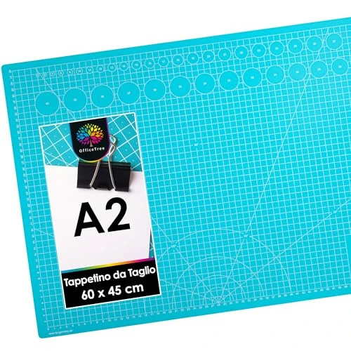 Offerta a tempo: OfficeTree Tappetino da Taglio A2- Cutting Mat A2 - Tappetino da taglio 60 x 45 - Base Taglio - Reticolo e marcature su entrambi i lati - PVC a 3 strati riciclabile - Tappetino autorigenerante - Blu - 48% da 24.99 € a 12.99 €