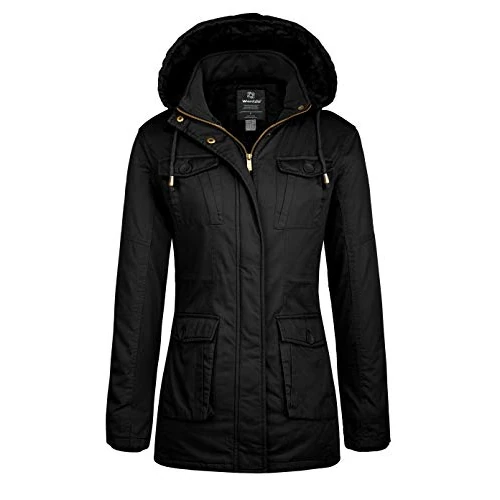 Wantdo Women's Winter Warm Fleece Coat Outdoor Windproof Outerwear Jackets Classic Cotton Hoodie Coats Casual Ladies Jacket Black 3XL