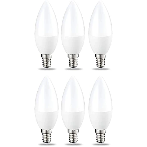 Amazon Basics Lampadina LED E14 a Candela, 5W, equivalenti a 40W, Luce Bianca Calda, Dimmerabile- 6 Unità, plastic