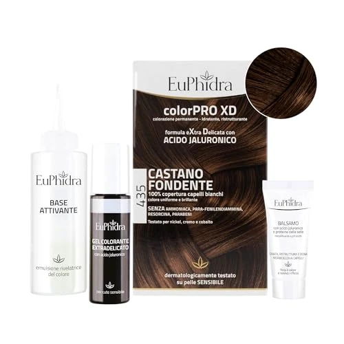 Offerta a tempo: Euphidra - ColorPro XD, 435 Castano Fondente, Gel Colorante Extradelicato 50 ml + Base Attivante 50 ml + Balsamo con Acido Jaluronico 20 ml + 1 paio di guanti usa e getta e 1 cuffia — 33% da 11,20 € a 7,52 €
