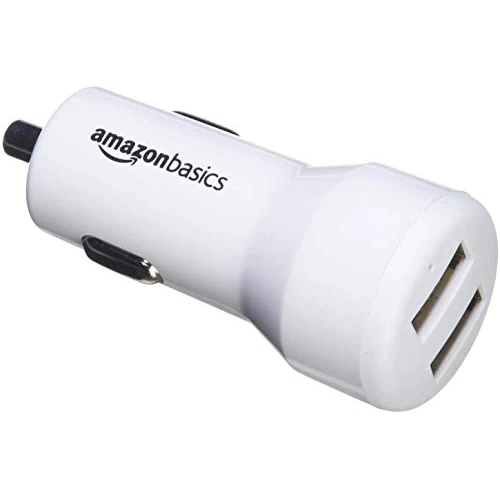 Offerta a tempo: Amazon Basics Caricabatterie per auto 4.8 A/24 W 2 porte USB per dispositivi Apple e Android, Bianco - 21% da 8.54 € a 6.78 €