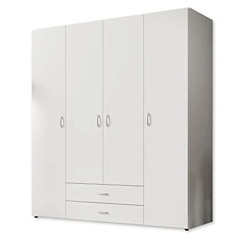 Stella Trading BASE Armoire À Vêtements Intemporelle En 3 Tailles Différentes, Portes Battantes, Polyvalente, En Blanc, 160 x 177 x 52 cm (L/H/P)