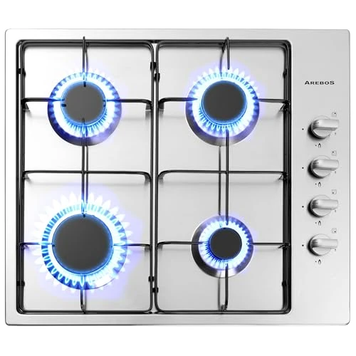 Offerta a tempo: Arebos piano cottura a gas a 4 fuochi | Acciaio inossidabile | Con griglie e fiamma pilota | Autosufficiente | Adatto per gas naturale e propano - 0.00% da 124.90 € a 124.90 €