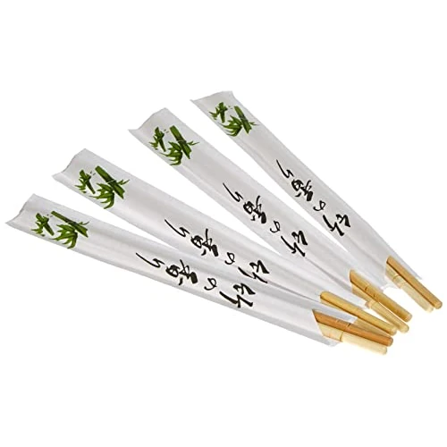 JADE TEMPLE Einweg Essstäbchen aus Bambus, 21 cm, paarweise verpackt mit asiatischem Motiv, geschmacksneutral, 100 Paare pro Vorteilspackung, Braun, 47 x 23 x 32 cm