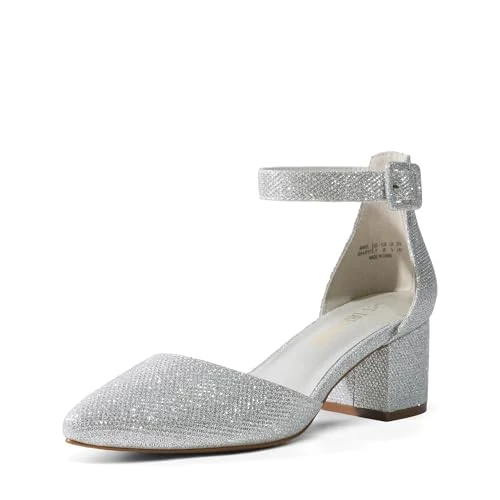 Offerta a tempo: DREAM PAIRS Scarpe Tacco Pump per Donna Comode Eleganti Scarpe Décolleté con Tacco Grosso e Punta,Size 38,Argento/Glitter,ANNEE - 15% da 39.99 € a 33.99 €