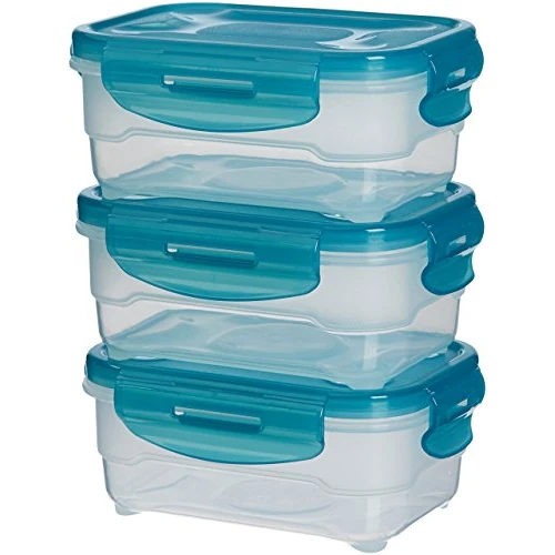 Offerta a tempo: Amazon Basics Set di 3 contenitori ermetici per alimenti da 0.6 litri, con coperchio, in plastica senza BPA, adatti per frigorifero, congelatore, microonde e lavastoviglie, azzurro — 20% da 11,57 € a 9,25 €