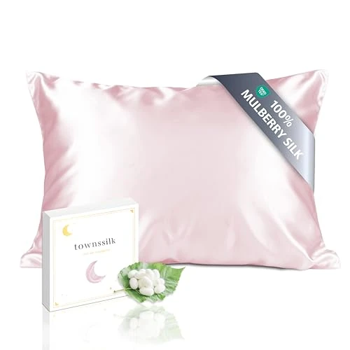 TOWNSSILK - Funda de Almohada 100% de Seda de Morera, cuida el Cabello y la Piel, Ambos Lados de Seda de 19 Momme, 1 Unidad,Rosepink， 50 x 75 cm