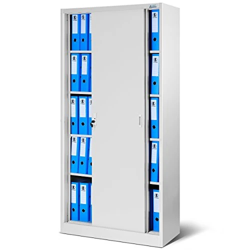 Limitiertes Angebot: Jan Nowak Aktenschrank Büroschrank mit Schiebetüren Metall 4 Fachböden Pulverbeschichtung Abschließbar 185 cm x 90 cm x 40 cm (Grau) von 279.99 EUR auf 199.99 EUR (Spare 29%)