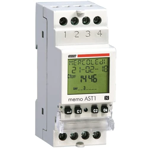Offre limitée : VEMER VE344800 MEMO AST1 - Minuterie Crépusculaire Astronomique, Interrupteur avec Interface NFC, Installation sur rail DIN, 1 Canal, Blanc de 67.90 € à 56.90 € (16% de remise)