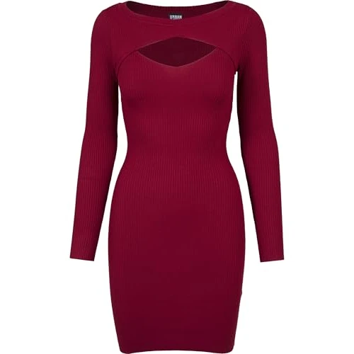 Urban Classics Women's Ladies Cut Out Dress, Burgundy, XL