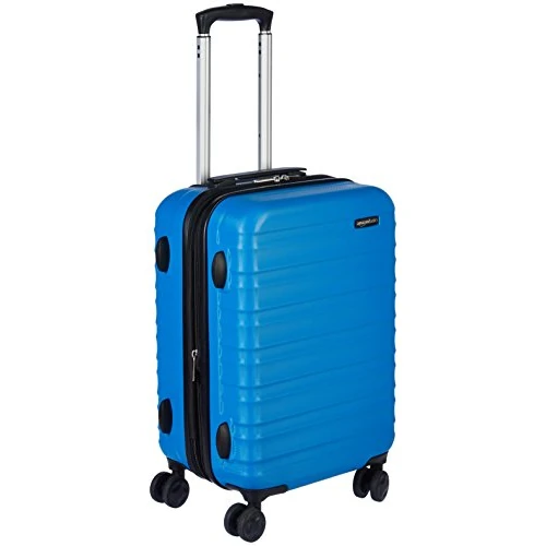 Amazon Basics Equipaje de mano rígido expandible: maleta de viaje ABS con 4 ruedas giratorias dobles; diseño ligero y resistente a los arañazos, 37,5 x 25,5 x 55 cm, azul claro