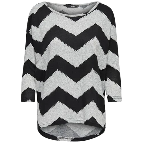 Offerta a tempo: ONLY Elcos 4/5 Aop Top Jrs Noos Maglia a maniche lunghe Donna, Multicolore (Light Grey Melange/Black Zig Zag), 40 - 40% da 19.99 € a 11.99 €
