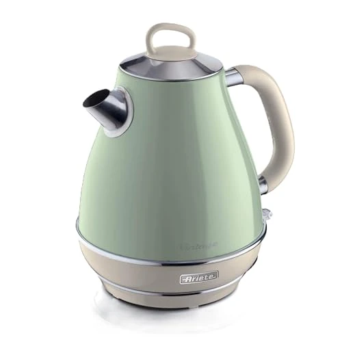 Ariete Bollitore Vintage 2869, Bollitore Elettrico con Livello Acqua Visibile, Base Cordless a 360°, Spegnimento Automatico, Filtro Tisana, Capacità 1,7 L, Acciaio Inossidabile, 2000W, Verde