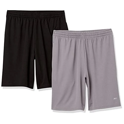 Amazon Essentials Pantaloncini da Allenamento Sportivi Tecnici ad Alte Prestazioni per Palestra e Basket, Vestibilità Ampia Uomo, Pacco da 2, Grigio/Nero, XL