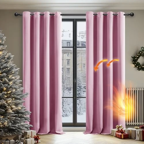 Deconovo Cortinas Opacas 2 Piezas para Dormitorio Salón Modernas, Aislantes Térmicas y Reducción de Ruido, EcolóGicas Certificadas,140 x 290 cm - Rosa