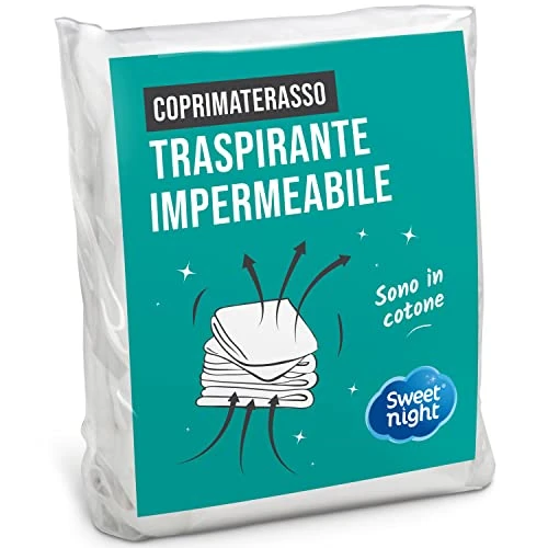 Sweet Night Coprimaterasso matrimoniale 180x200 cm | Impermeabile e Assorbente | Spugna di Puro Cotone | Traspirante e Silenzioso