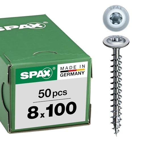 Offerta a tempo: SPAX T-TAR plus 251010801005 - Viti per costruzioni in legno, 8,0 x 100 mm, testa piatta, filettatura parziale, 4CUT, WIROX A3J, 50 pezzi - 35% da 21.59 € a 13.99 €