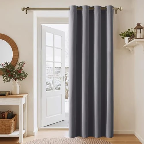 PONY DANCE Thermal Blackout Curtains - Thermal Insulated Curtain Anti Cold and Heat Energy Saving Eyelet Curtains for Bedroom, Width 140 cm x Height 240 cm, Grey, 1 Piece
