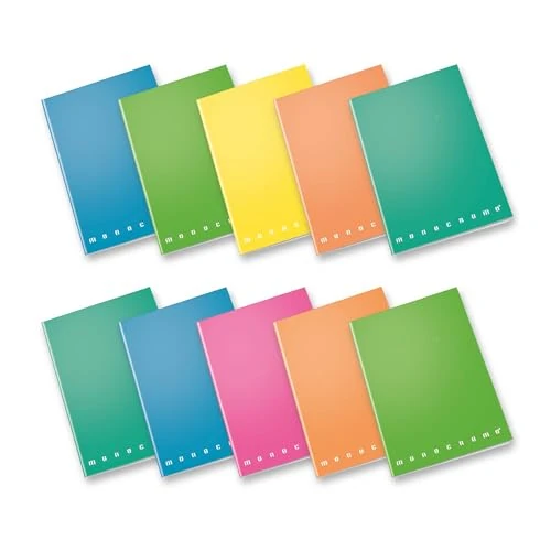 Pigna, Maxi Quaderno Monocromo FLUO, A4, 80 g/m², 80 pagine con risguardo, Copertina in Cartoncino, Plastificata Opaca, interno 0C, Righe con margine, Colori Assortiti, 10
