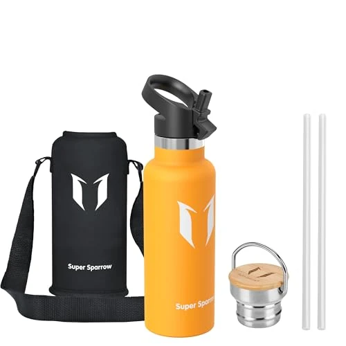 Limited-time offer: Super Sparrow Stainless Steel Water Bottle - 500ml - Vacuum Insulated Metal Water Bottle - Standard Mouth Flask - BPA Free - Straw Water Bottle for Gym, Travel, Sports from 14.95 £ to 14.95 £ (save 0.00%)