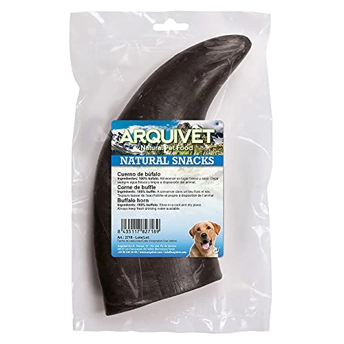 Arquivet, Cuerno de búfalo para perros, Asta de búfalo masticable, Snack natural para perros, Snack dental de cuerno de búfalo, Chuches y golosinas para perros, Bolsa 1 unidad