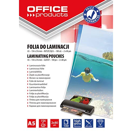 Offerta a tempo: OFFICE PRODUCTS Fogli Plastificatrice A5 / 2 x 80 Micron/Confezione da 100 pezzi/Pouches per plastificazione per documenti/Finitura Lucida/Foglio di Laminazione - 56% da 11.29 € a 5.00 €
