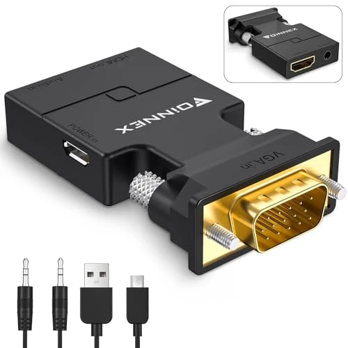 Offre limitée : FOINNEX Adaptateur convertisseur VGA vers HDMI avec Audio 1080p, Source de Sortie PC VGA vers TV/Moniteur avec connecteur d'entrée HDMI, convertisseur vidéo VGA mâle Actif en HDMI Femelle pour de 16.99 € à 16.99 € (0.00% de remise)