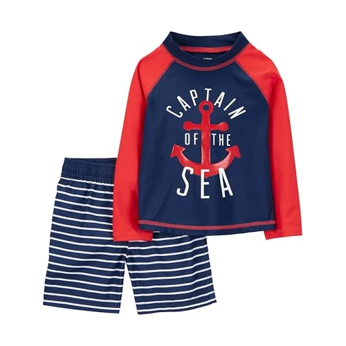 Tijdelijke aanbieding: Simple Joys by Carter's Badpak voor peuters en babyjongens met zwembroek en rashguard-set, Marinerood anker/witte streep, 3-6 Months van 21.14 € naar 18.51 € (12.44% korting)