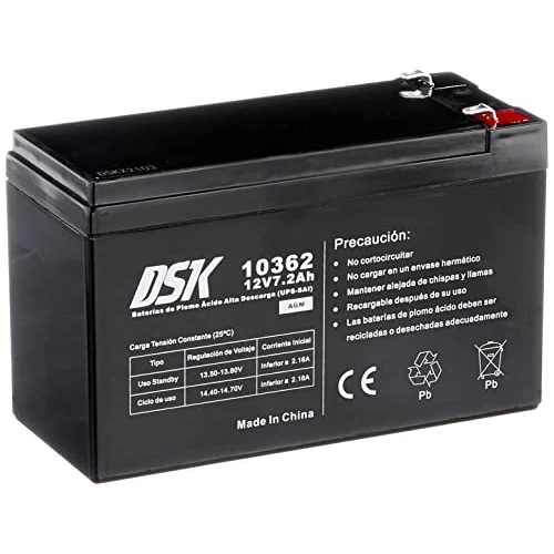 Oferta limitada: DSK Batería de Plomo AGM Sellada VRLA Alta Descarga 12V 7,2Ah Recargable sin Mantenimiento para UPS SAI, Respaldo de Energía y Seguridad. Alta Durabilidad. Compatible con terminales F1 y F2 de 19.06 € a 19.06 € (ahorro 0.00%)