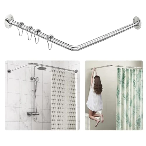 Offre limitée : Tringle de douche d'angle en L, 「60-133 x 60-133 cm」 Réglable, Anti-affaissement, Installation sans perçage, Tige incurvée à 90° en acier inoxydable 304 avec 12 anneaux de rideau de 51.99 € à 51.99 € (0.00% de remise)