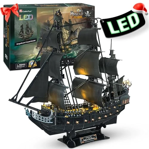 Offerta a tempo: CubicFun Puzzle 3D LED 68 CM Black Pearl - Modello di barca della Queen Anne's Revenge, regalo di compleanno per adulti, 340 pezzi - 24% da 45.99 € a 34.89 €
