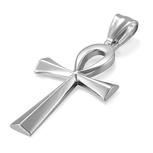 JewelryWe Bijoux Pendentif Collier Homme Croix Classique Egypte Polissage Acier Inoxydable Fantaisie pour Homme et Femme Couleur Argent