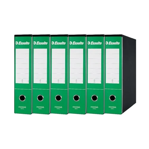 Esselte ESSENTIALS G75 Registratore con Custodia, con Meccanismo a Leva, in Formato Protocollo, 23x33cm, con Dorso da 8 cm, Verde, Conf.da 6 pezzi, 390775180