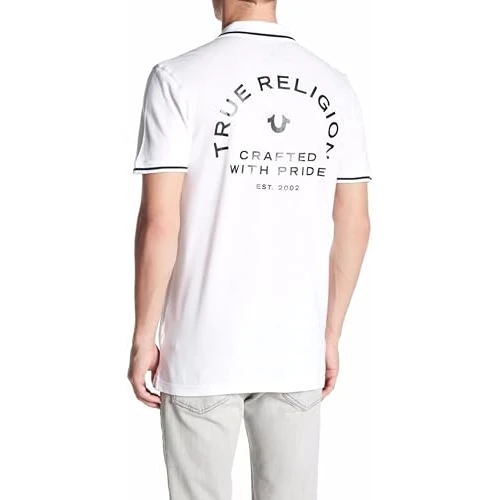 True Religion Crafted with Pride Polo, Bianco con Bordo Nero, M Uomo